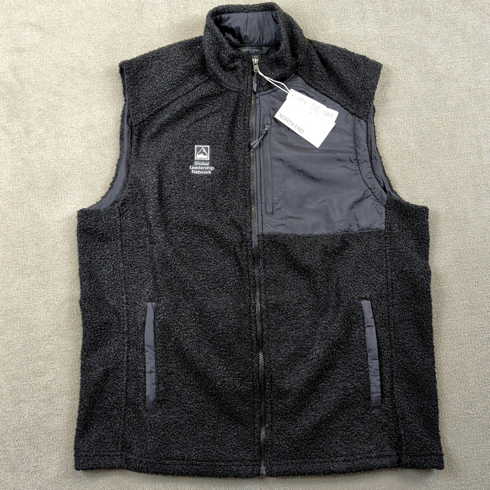 North End Sherpa Fleece Vest Mens Large Black Full Zip Global Leadership NWT
